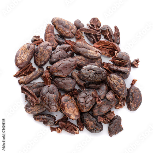 Dried Cocoa beans isolated on a white background