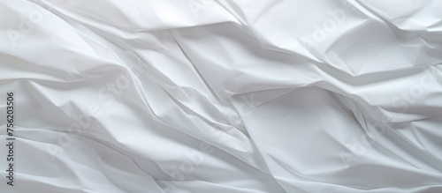 A close up of a white satin sheet with a subtle pattern in shades of grey and electric blue, creating a soothing and stylish look. The linens are silky and peach, offering both comfort and elegance