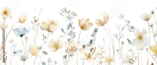 Nature’s Artistry: Elegant Botanical Watercolors and Dainty Wildflowers - A Summer Bloom Collection with Artistic Illustrations of a Pastel Garden, Isolated on a Transparent Background, PNG Cut Out.