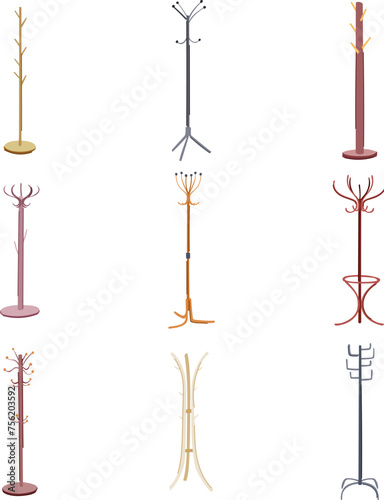 coat rack set cartoon vector illustration