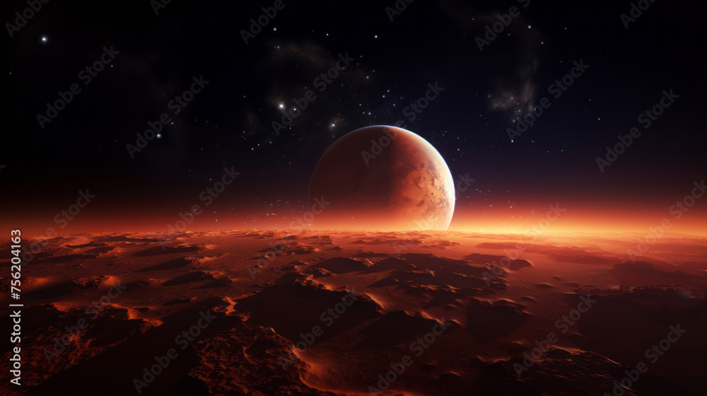 Fototapeta premium The planet Mars. Space, galaxy, stars. Red planet. Enigmatic Beauty of Mars: A Celestial Journey through Space, Galaxy, and Stars
