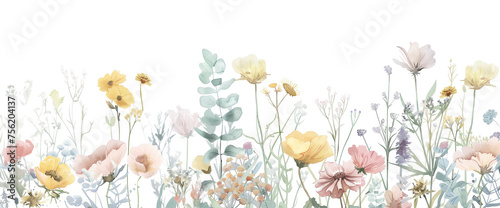 Nature’s Artistry: Elegant Botanical Watercolors and Dainty Wildflowers - A Summer Bloom Collection with Artistic Illustrations of a Pastel Garden, Isolated on a Transparent Background, PNG Cut Out.