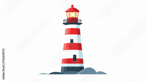 Flat sea lighthouse icon. Vector logo marine beacon.