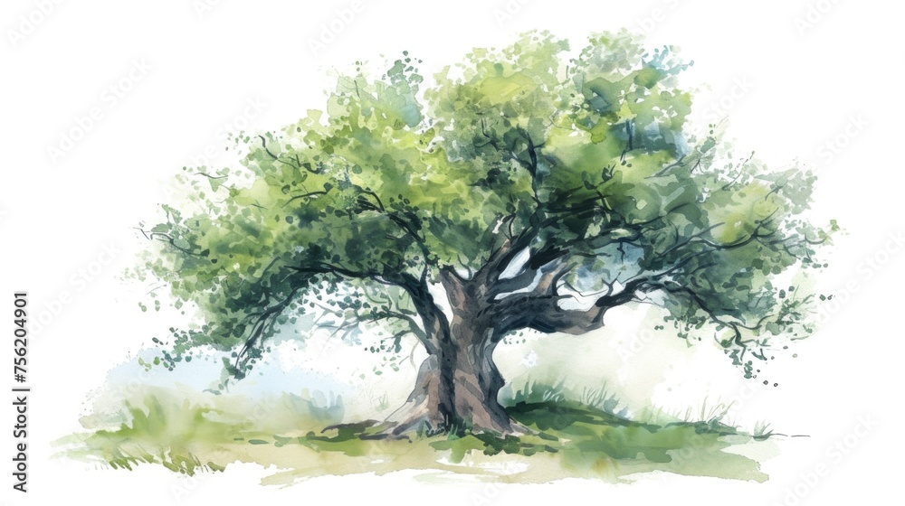 Large tree with green leaves is main focus of image Large tree with green leaves is main focus of image