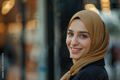 Portrait of smiling businesswoman in hijab - generative ai