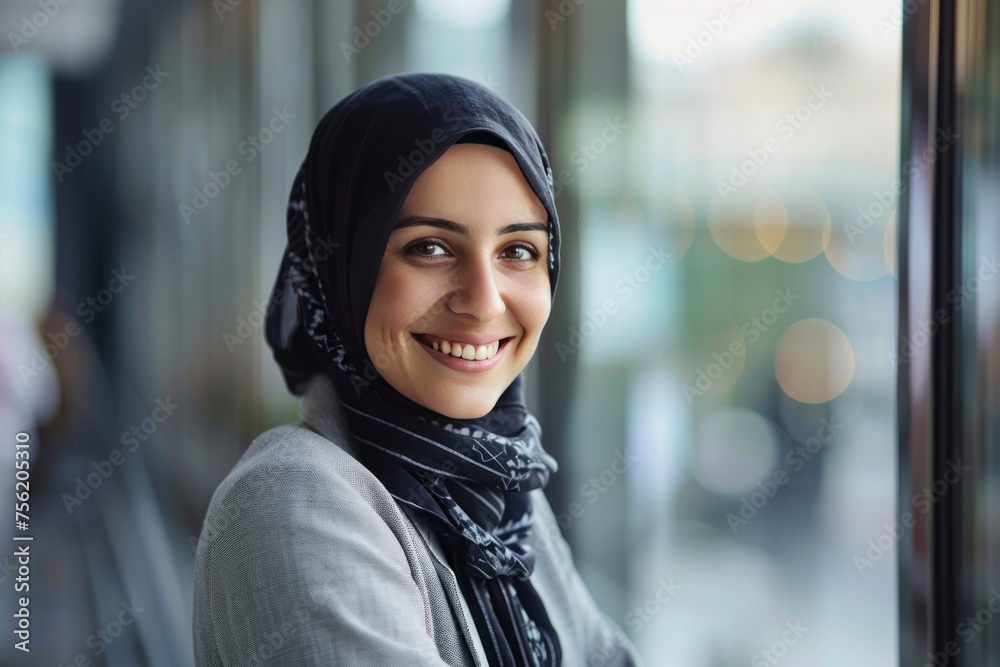 Portrait of smiling businesswoman in hijab - generative ai Portrait of smiling businesswoman in hijab - generative ai