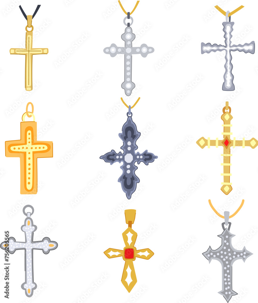cross christian set cartoon vector illustration