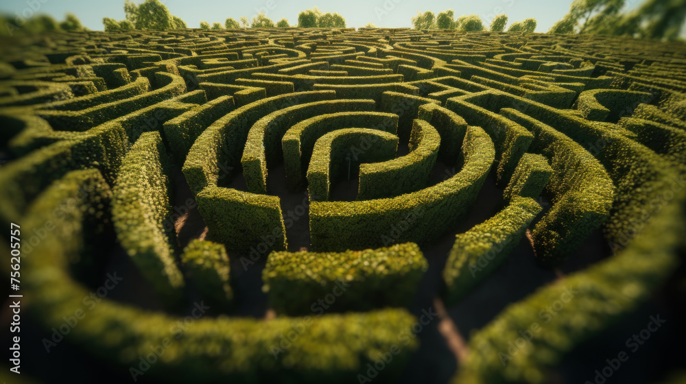Bush maze. Labyrinth made from green bushes Bush maze. Labyrinth made from green bushes