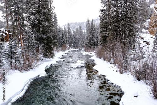 Frozen river and winter landscape