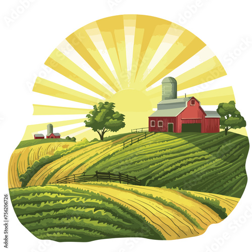 Sunrise Farms Clipart isolated on white background