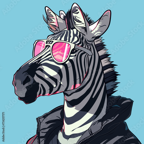 Zebra Wearing Sunglasses and Blue Jacket in Neo-Pop Illustration  Svg Clipart