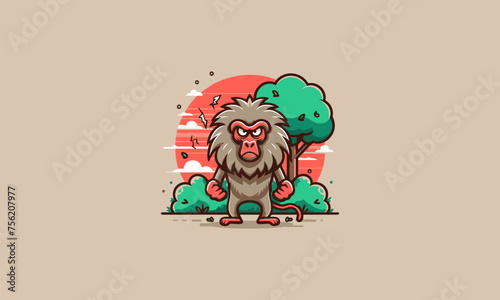 monkey angry with tree vector flat design