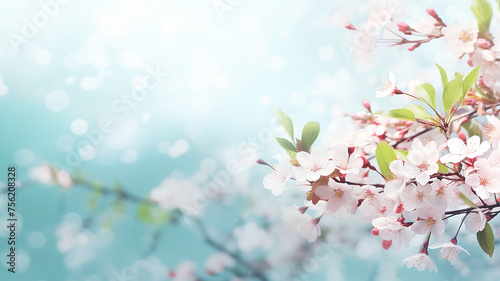 White flowers on tree branches, spring background postcard © kichigin19