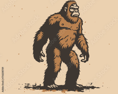 Green Bigfoot Character in Stencil Art Style, Svg Clipart
