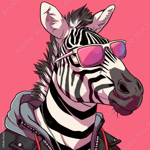Hip Hop Anime Zebra with Sunglasses, Svg Clipart photo