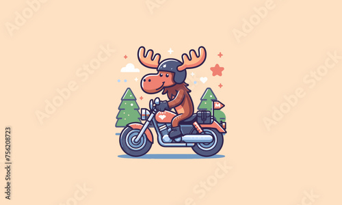 moose wearing helmet riding motorcycle vector mascot design