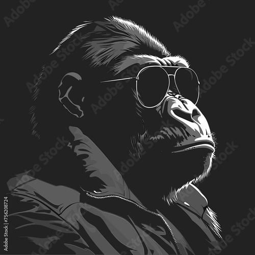 Gorilla in Sunglasses Tshirt Design in Monochromatic Shadows, Svg Clipart photo