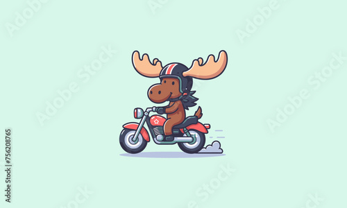 moose wearing helmet riding motorcycle vector mascot design