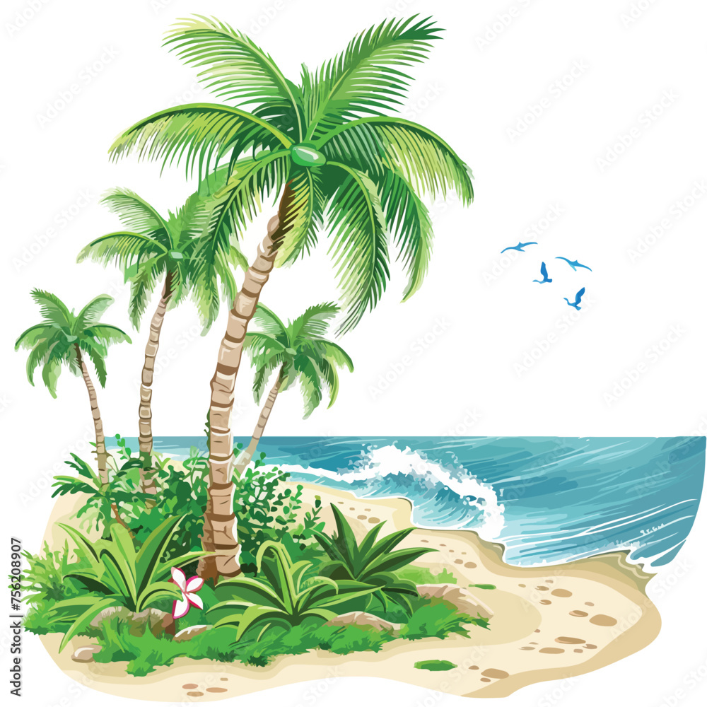 Tropical Beach Clipart isolated on white background