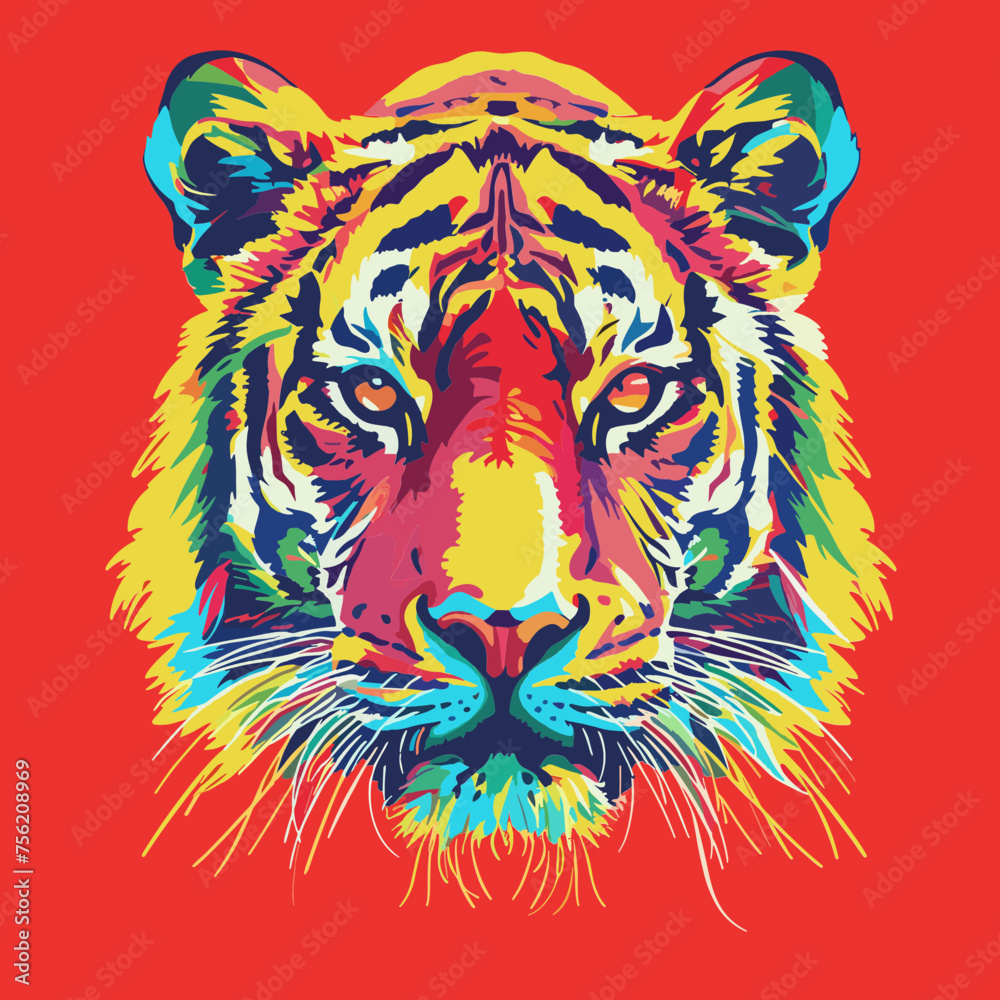 Fototapeta Colorful Tiger Head Poster Art, eye-catching element , Svg Clipart