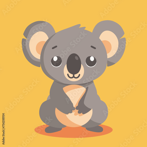 Cute Koala Bear Illustration on Yellow Background, Svg Clipart photo