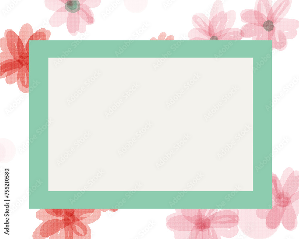 ピンクのお花の水彩フレームイラスト