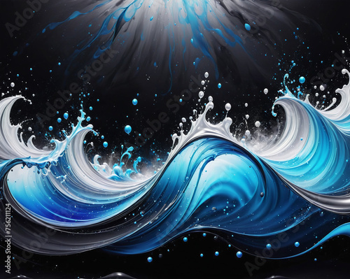 splashes of waves on a black background. Generated AI