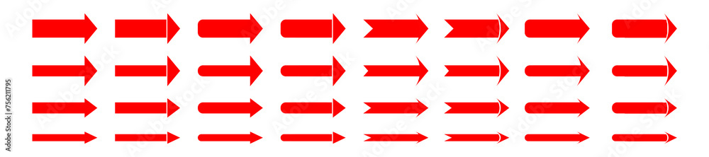 arrows red icon set isolated on white background. flat stright forward, consist of 32 arrow sign with some rounded rectangle on the body arrows red icon set isolated on white background. flat stright forward, consist of 32 arrow sign with some rounded rectangle on the body