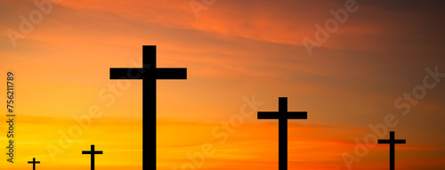 Cross Christian God Religion on Sunset Background, Jesus Church Worship Pray Catholic Grace Christ, Symbols Christ Love Holy Spiritual Hope Peach Victory Spirit Mditation Catholicism Crucifix Trush.