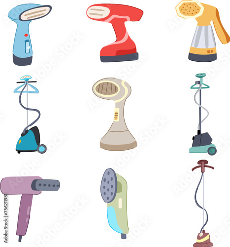 garment steamer set cartoon vector illustration