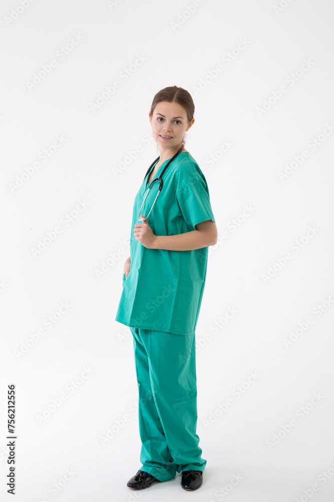 Portrait of healthcare worker wearing uniform and stethoscope. Portrait of healthcare worker wearing uniform and stethoscope.