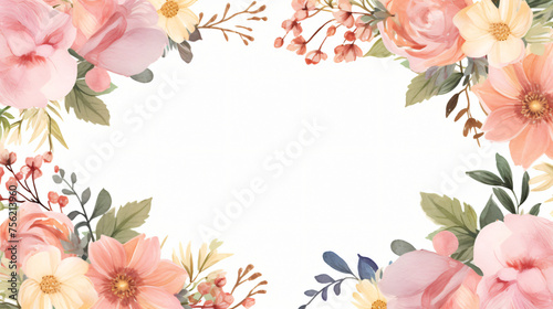 Flowers and leaves border floral frame