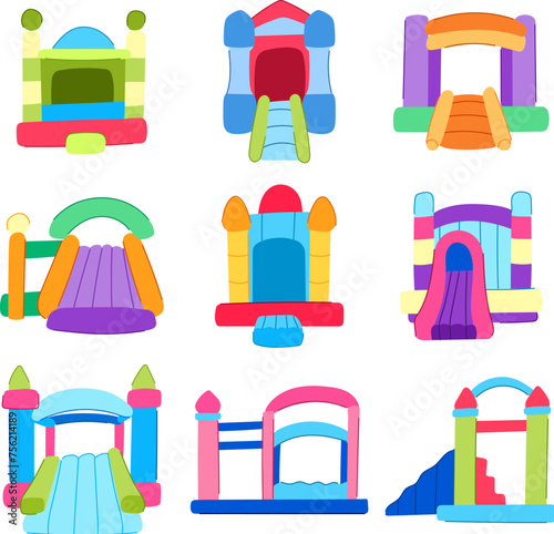 inflatable castle set cartoon vector illustration