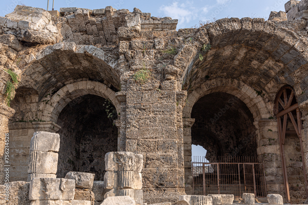 Fototapeta premium Detail from ruins of ancient roman buildings in Antalya