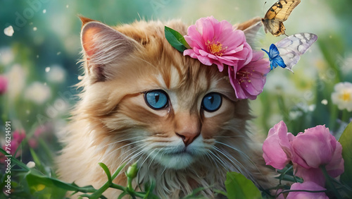 cat with flowers