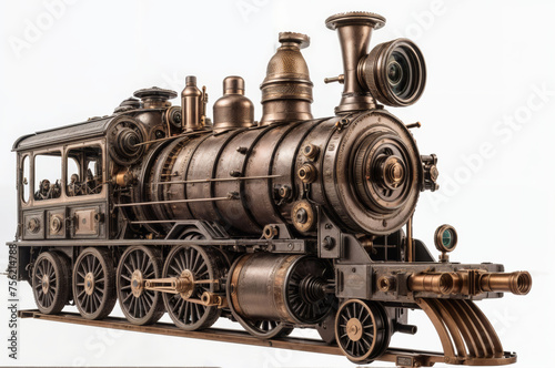 Model of a steam locomotive on a white background, close-up