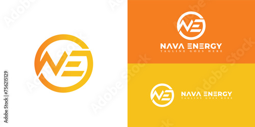 Abstract initial letter NE or EN logo in gradient orange color isolated in multiple background colors. Initial Letter NE Logo Design Vector Template applied for power and energy business logo design