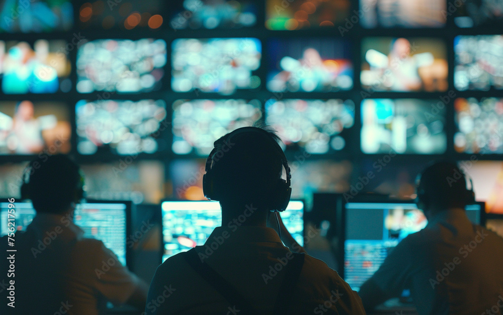 Blur photo - abstract image for the background. Security guards monitor security