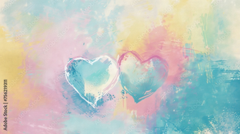 Digital Painting Minimalist Abstract Hearts in Soft Pastel Tones