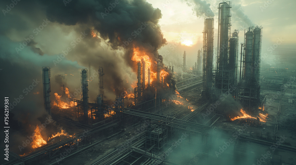 Obraz premium 工場火災のイメージ