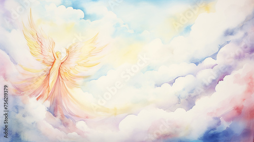 Beautiful magical angel wings, abstract watercolor background © kichigin19