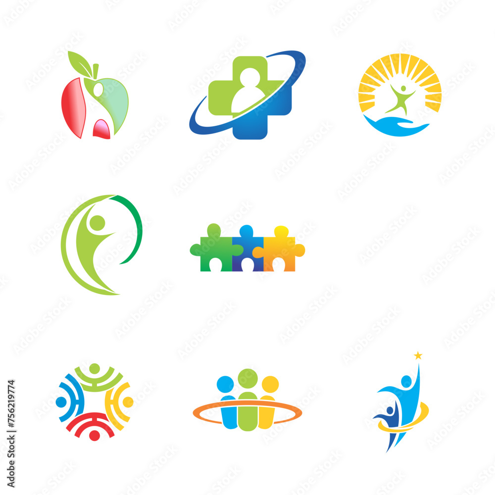 people diversity play abstract logo. set of abstract icons for design