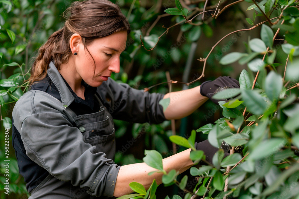 Portrait of caucasian young woman working in her urban garden. Sustainability concept Portrait of caucasian young woman working in her urban garden. Sustainability concept