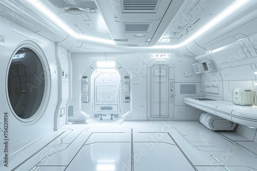 Wallpaper Mural futuristic clean white space station style interior. Neural network generated image. Not based on any actual scene or pattern. Torontodigital.ca