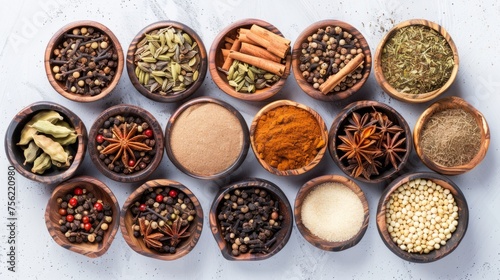 Variety of Indian chai spices. Top view close-up banner