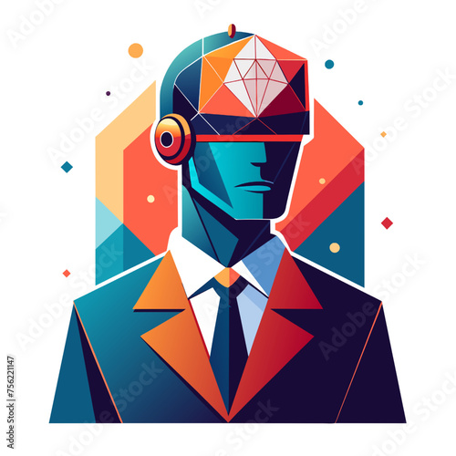 Vector illustration of a man in a suit with a diamond in his hand.