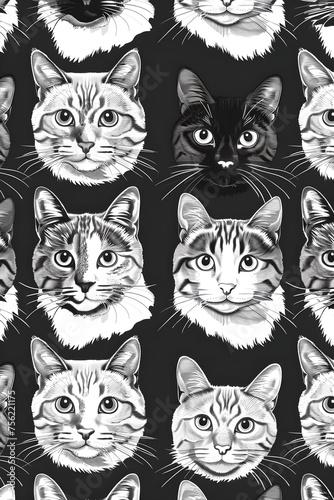 Striking Monochrome Cat Portraits on Black Background, Generative AI