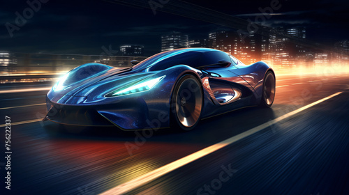 Futuristic Sports Car On Highway. Powerful acceleration © Anas