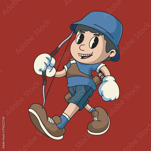 Illustration of Cute Boy Archery Bowman Player Sport Retro Mascot Character Cartoon Design
