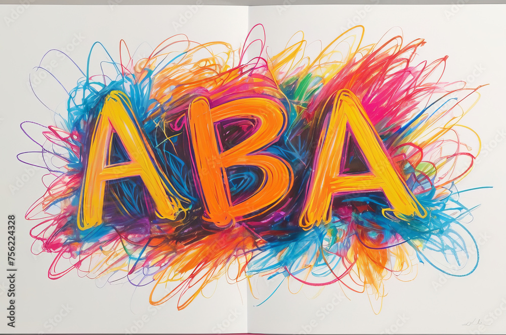 Bright abbreviation ABBA in chaotic crayon drawing style made by scribbles - obrazy, fototapety, plakaty 